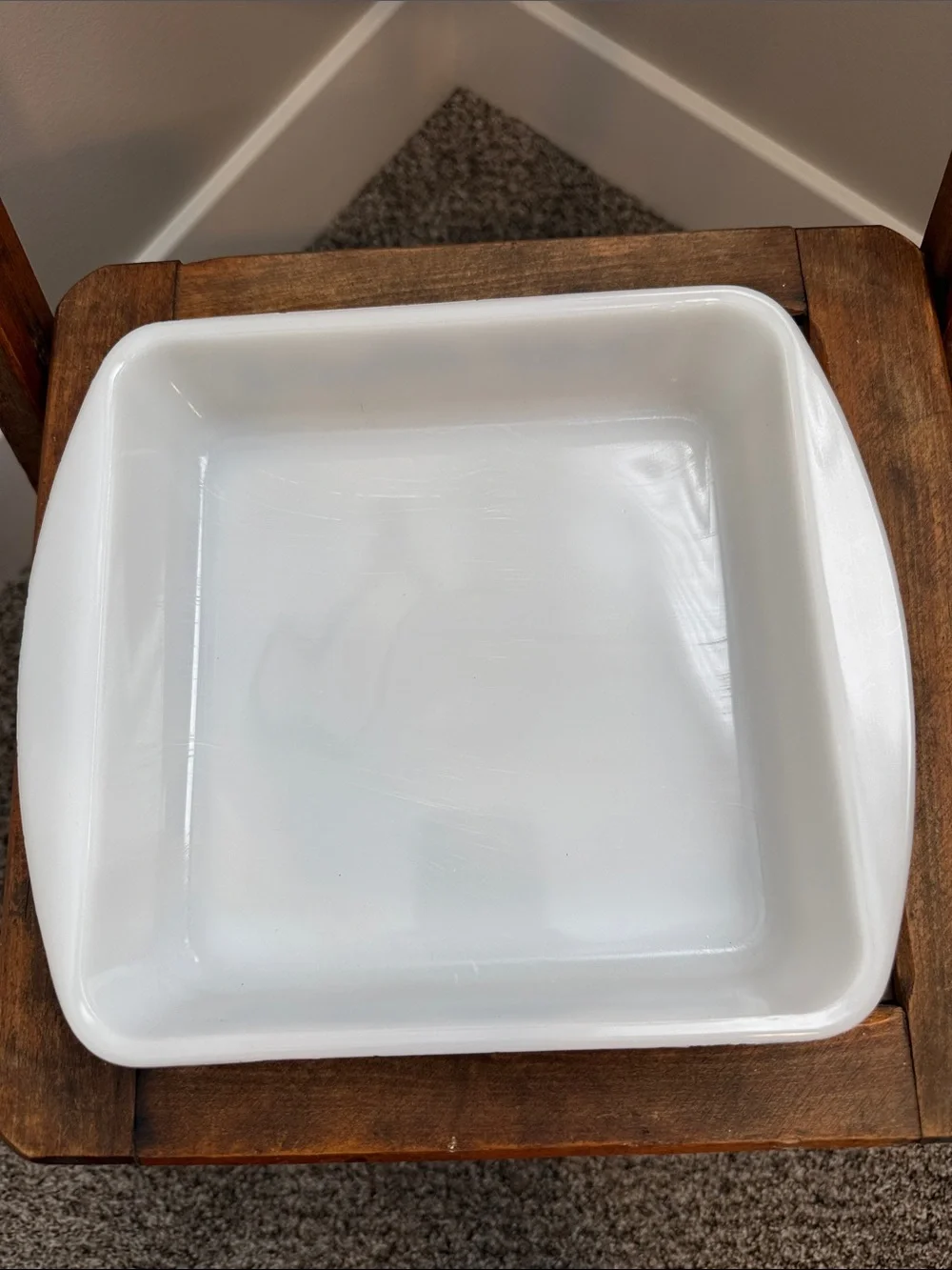 Vintage Glassbake Currier & Ives Blue Hunting Scene Milk Glass Square Bake Dish